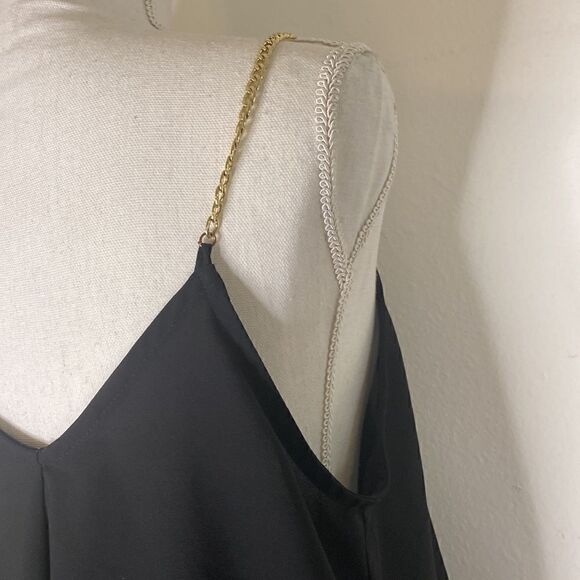 EUC Guess Black Gold Chain Strap Black Slinky Camisole Top - Picture 10 of 11